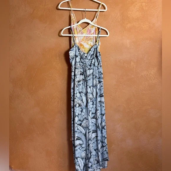 O’Neill Women’s Medium Tropical Wide Leg Jumpsuit Bundle Blue & Yellow - Picture 1 of 9